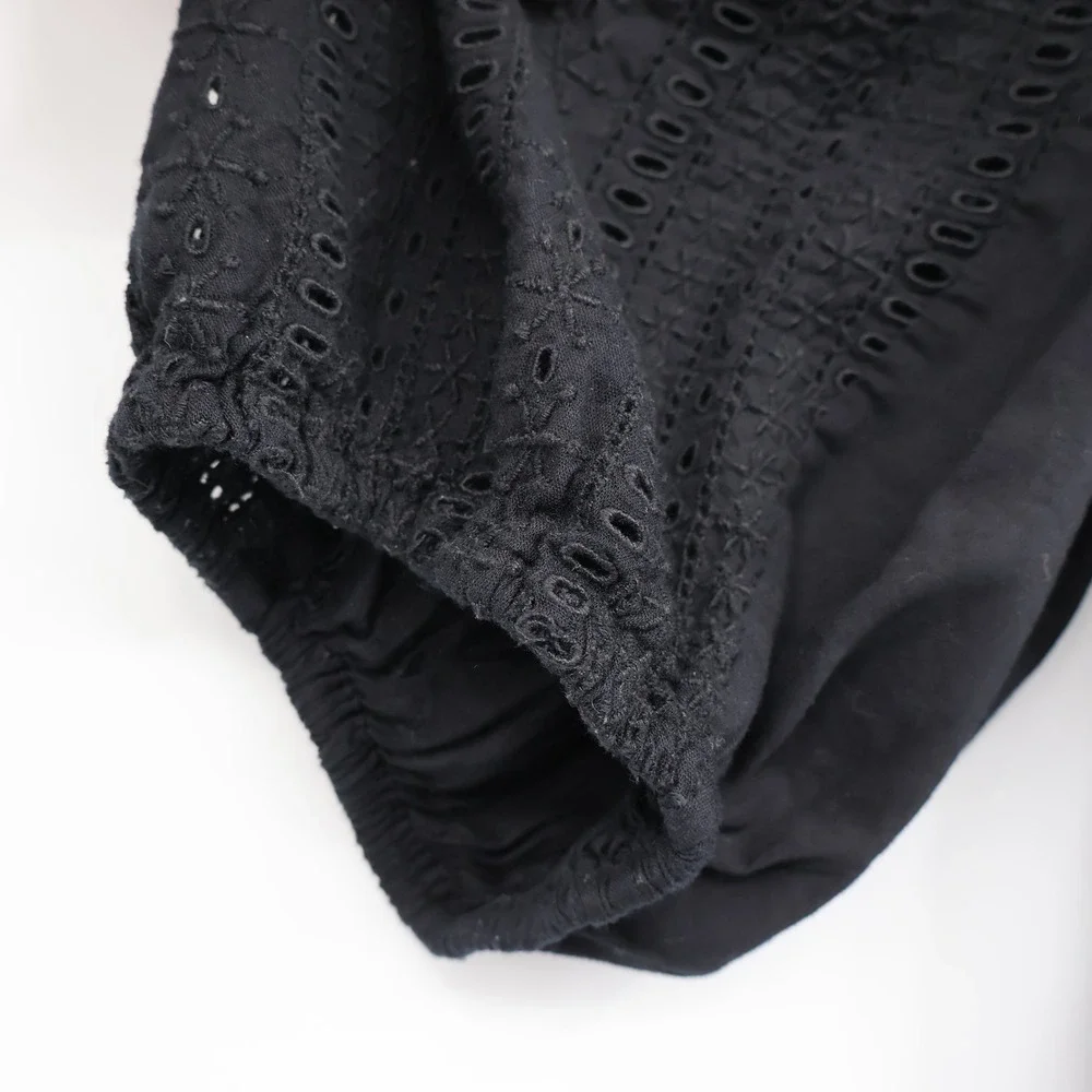 Old Navy Eyelet Midi Dress Womens LT Black Boho Bohemian Cottagecore Feminine